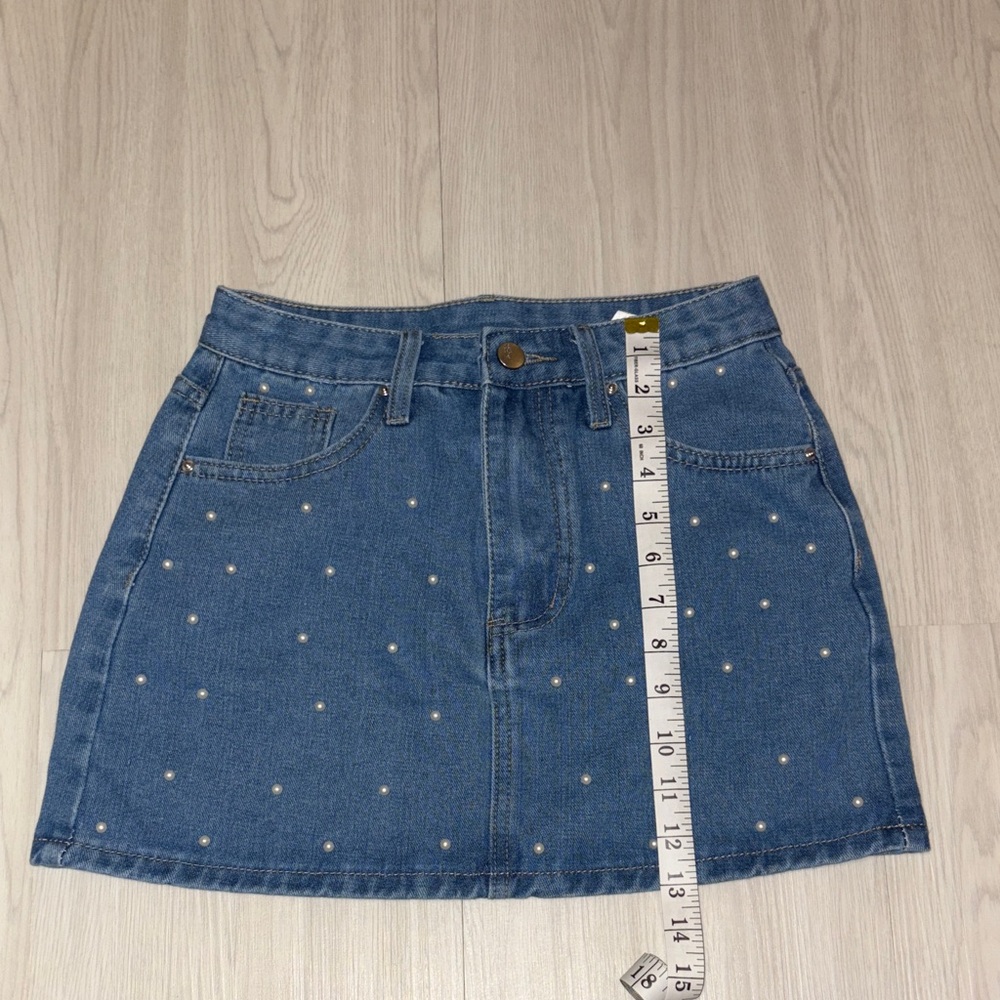 SHEIN ICON Pearls Beaded Denim Skirt XS
